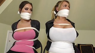 Busties trapped in house BDSM bondage tied alongside